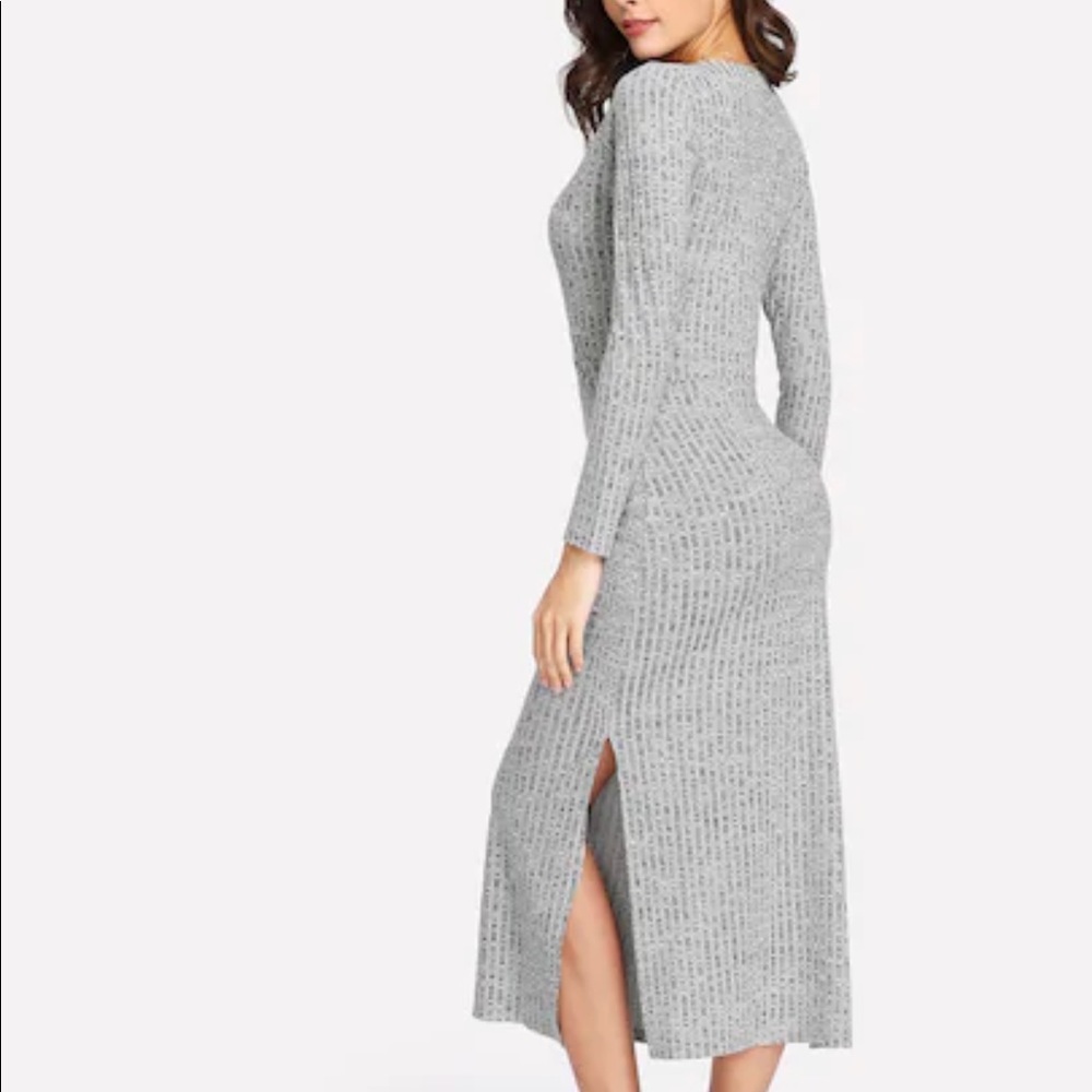 Gray Knit Ribbed Dress - Picture 3 of 5